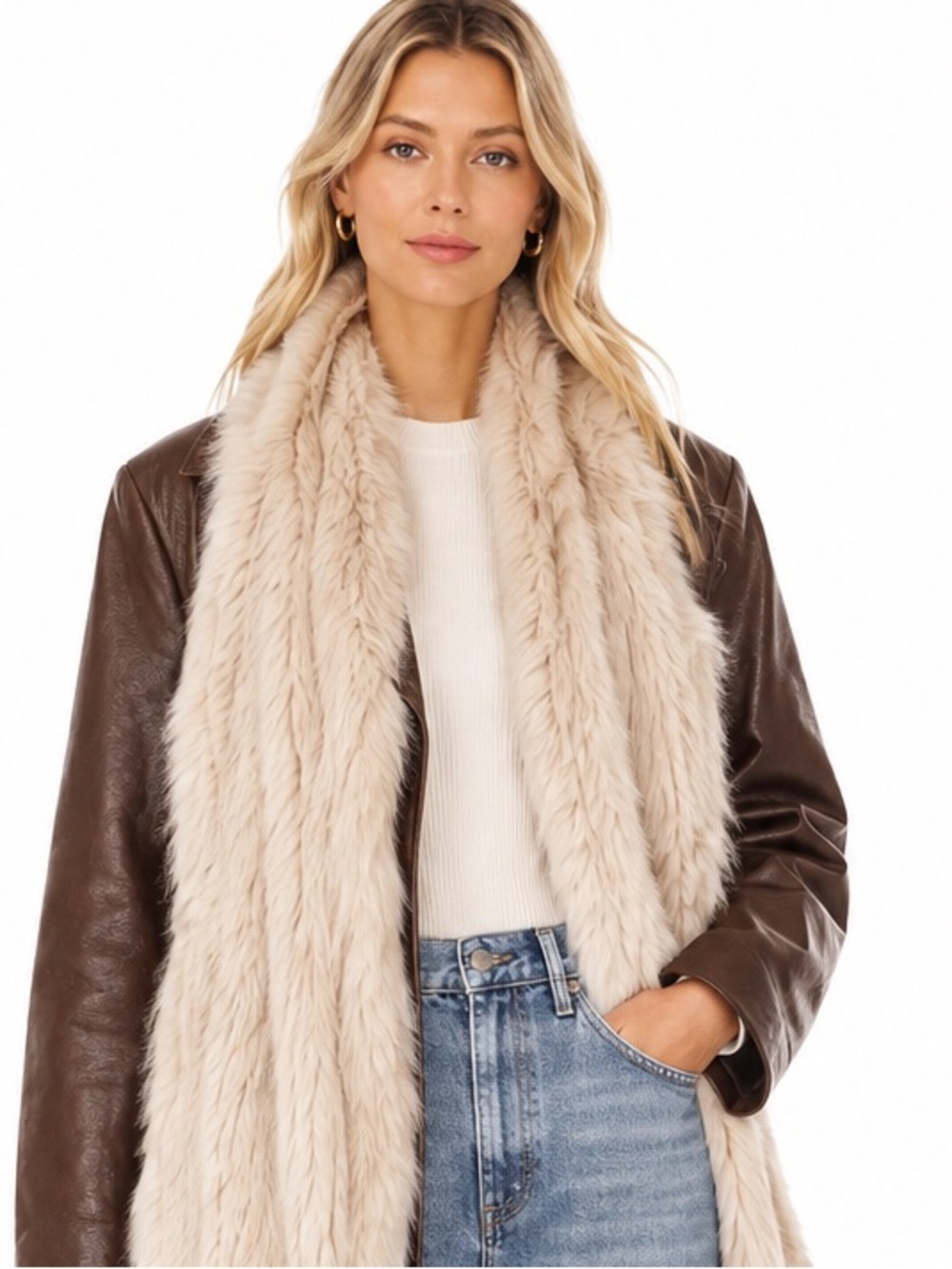 Danier Cream Faux Fur Scarf - Picture 2 of 10